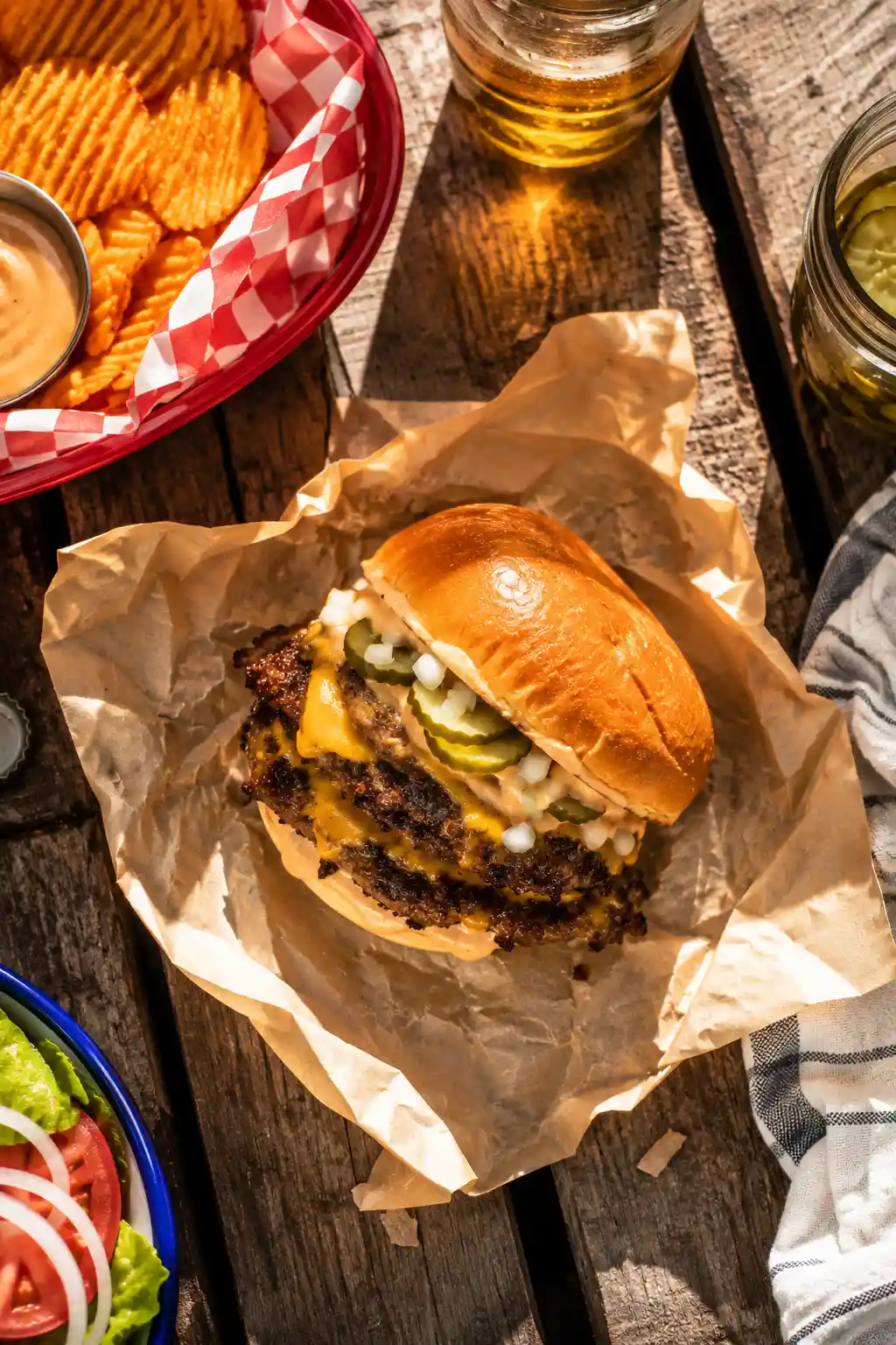 Smash Burger Served with Fries and Burger Sauce