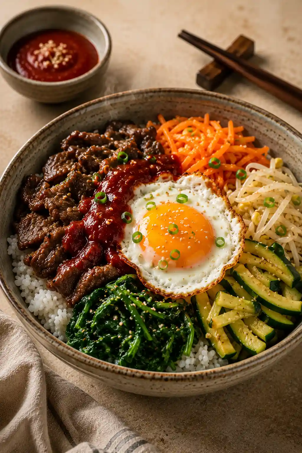 Homemade Korean Beef Bibimbap Rice Bowl